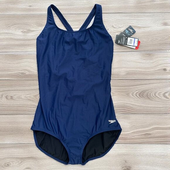 SPEEDO Women's Navy Blue One Piece Swimsuit Bathing Suit Sz 18 L NEW NWT - Picture 1 of 5